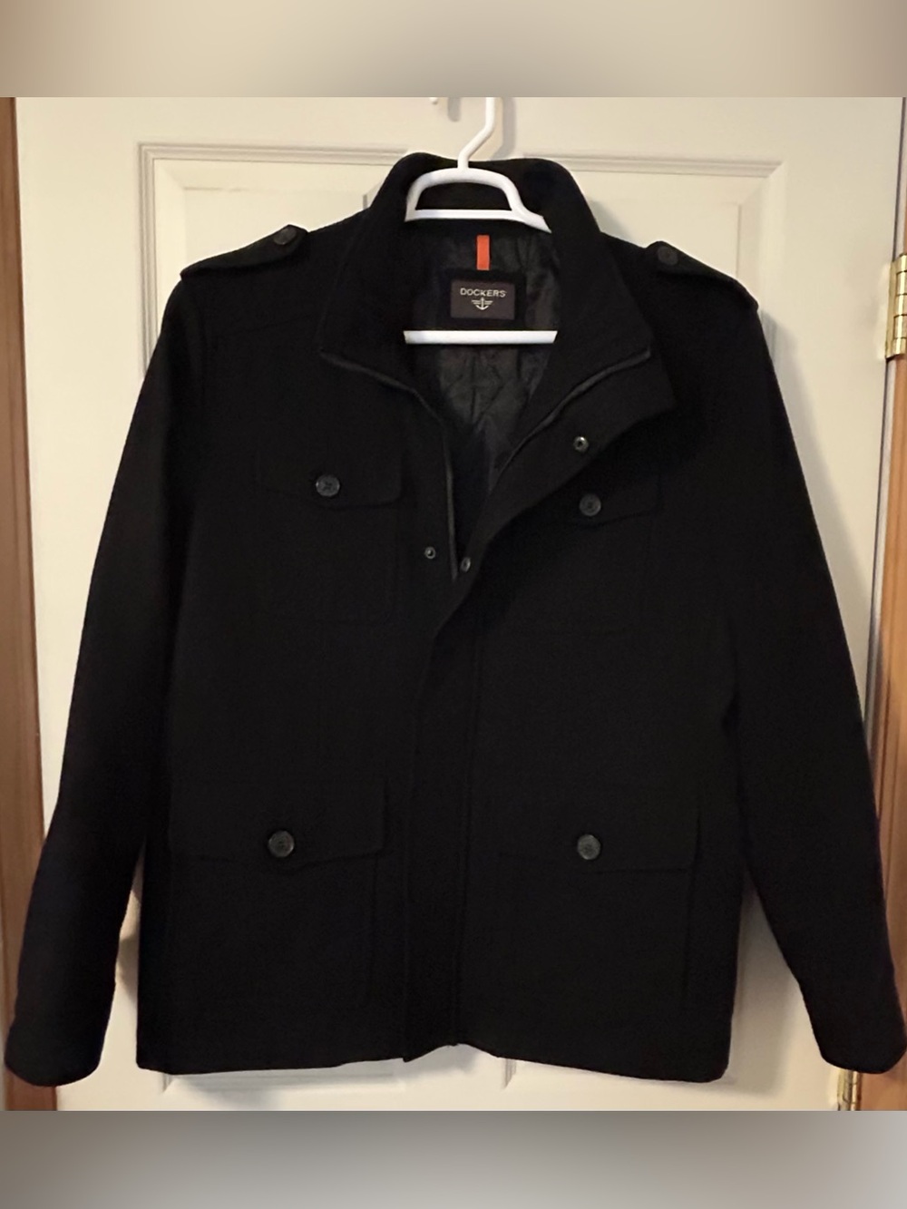 Dockers Men's Black Zip Up Wool blend Coat Jacket size L